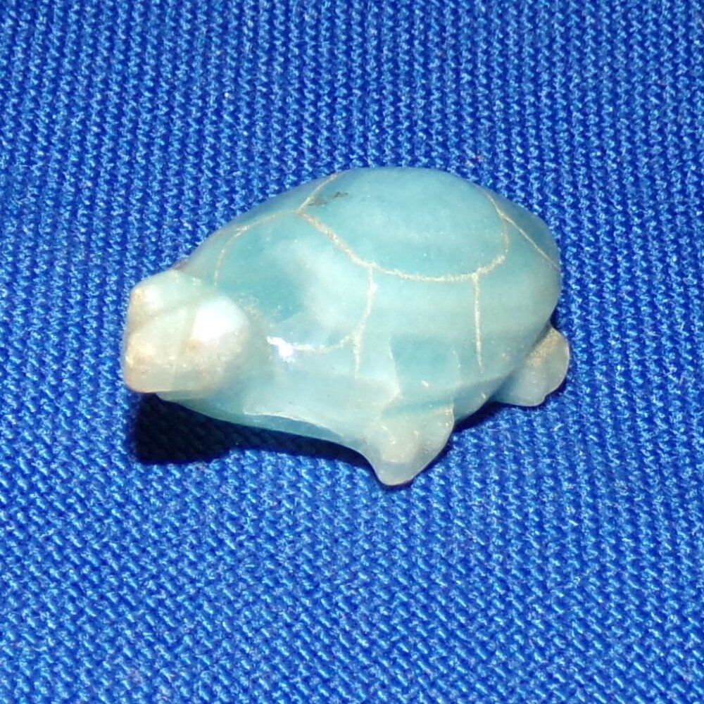 Vintage Miniature Blue "Agate Rock" Turtle Figurine Statue